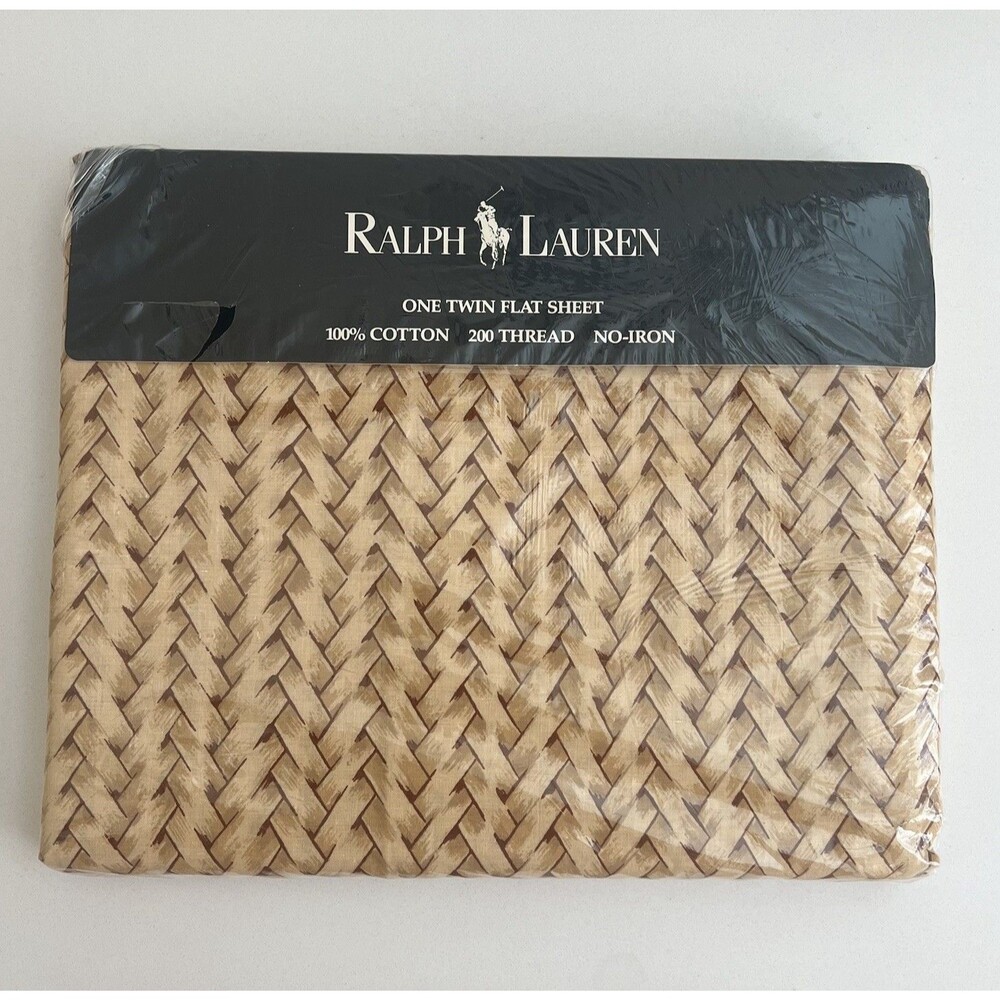 Ralph Lauren Vintage 1990 Basketweave Herringbone Wicker Twin Flat Sheet USA NEW